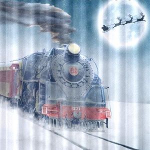 Christmas Train Polyester Fabric Shower Curtain 72 X 72 Inches w/12 hooks